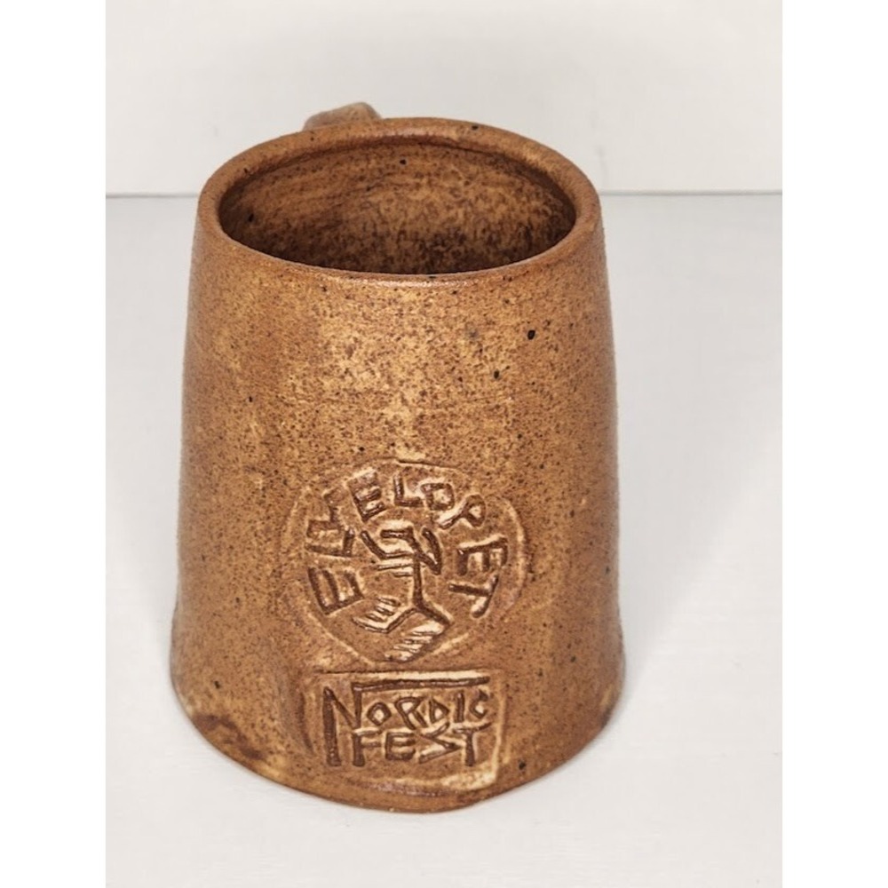 Brown Ely Elopet Nordic Fest Ski Race Art Pottery Coffee Cup Mug – 3.75 inches